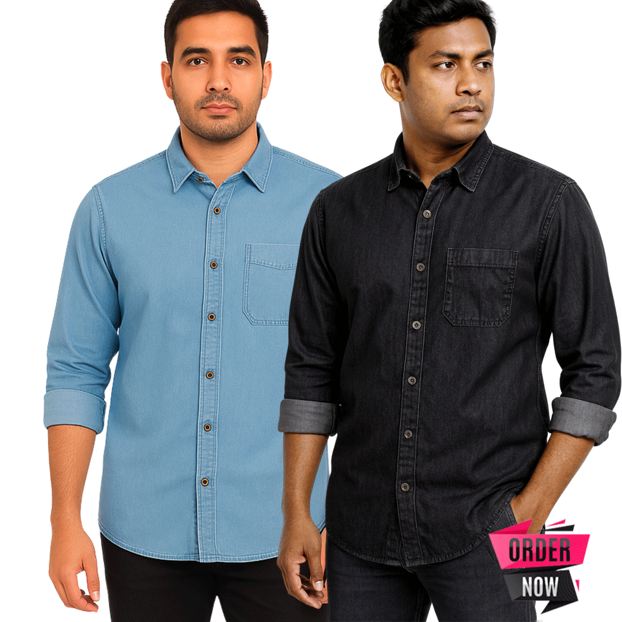 2 Pcs Denim Full Sleeve Single Poket-Black+ Light Sky