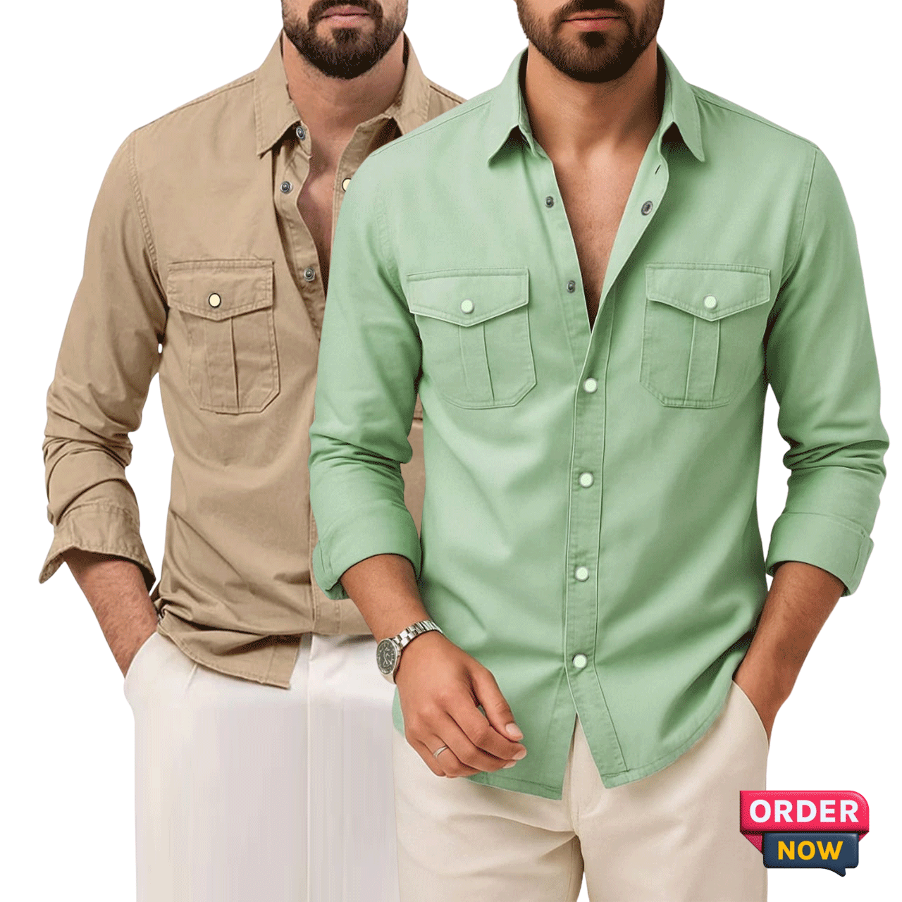 2 Pcs Twil Double Poket Snap Button - Lemon-Khaki