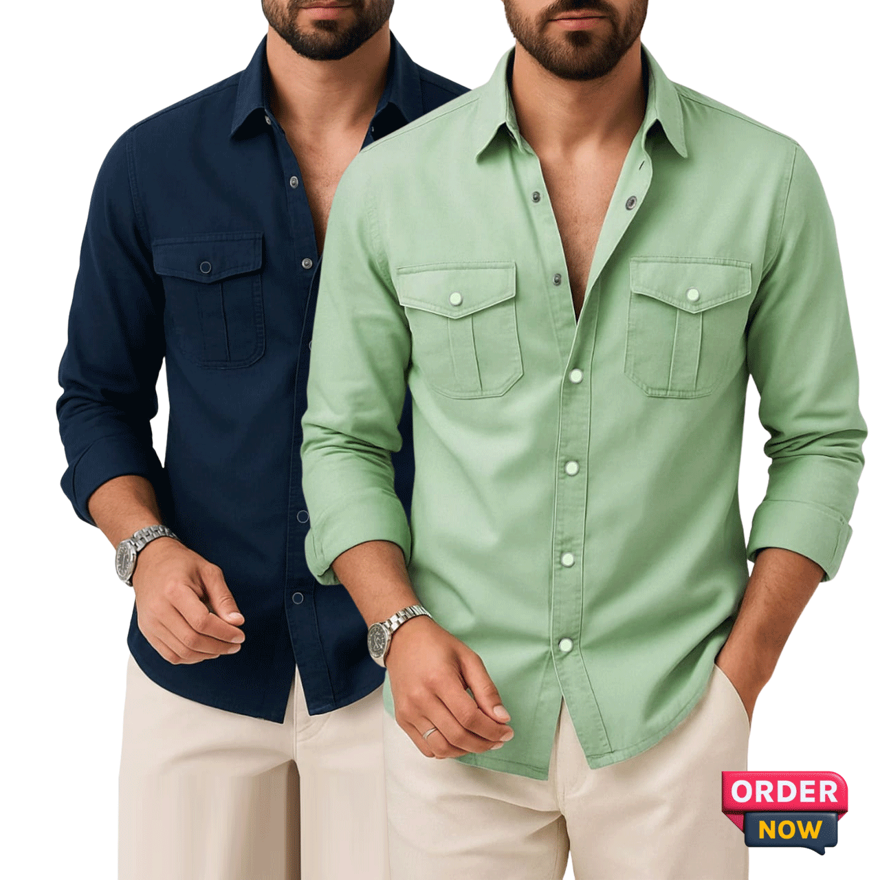 2 Pcs Twil Double Poket Snap Button - Lemon-+Navy