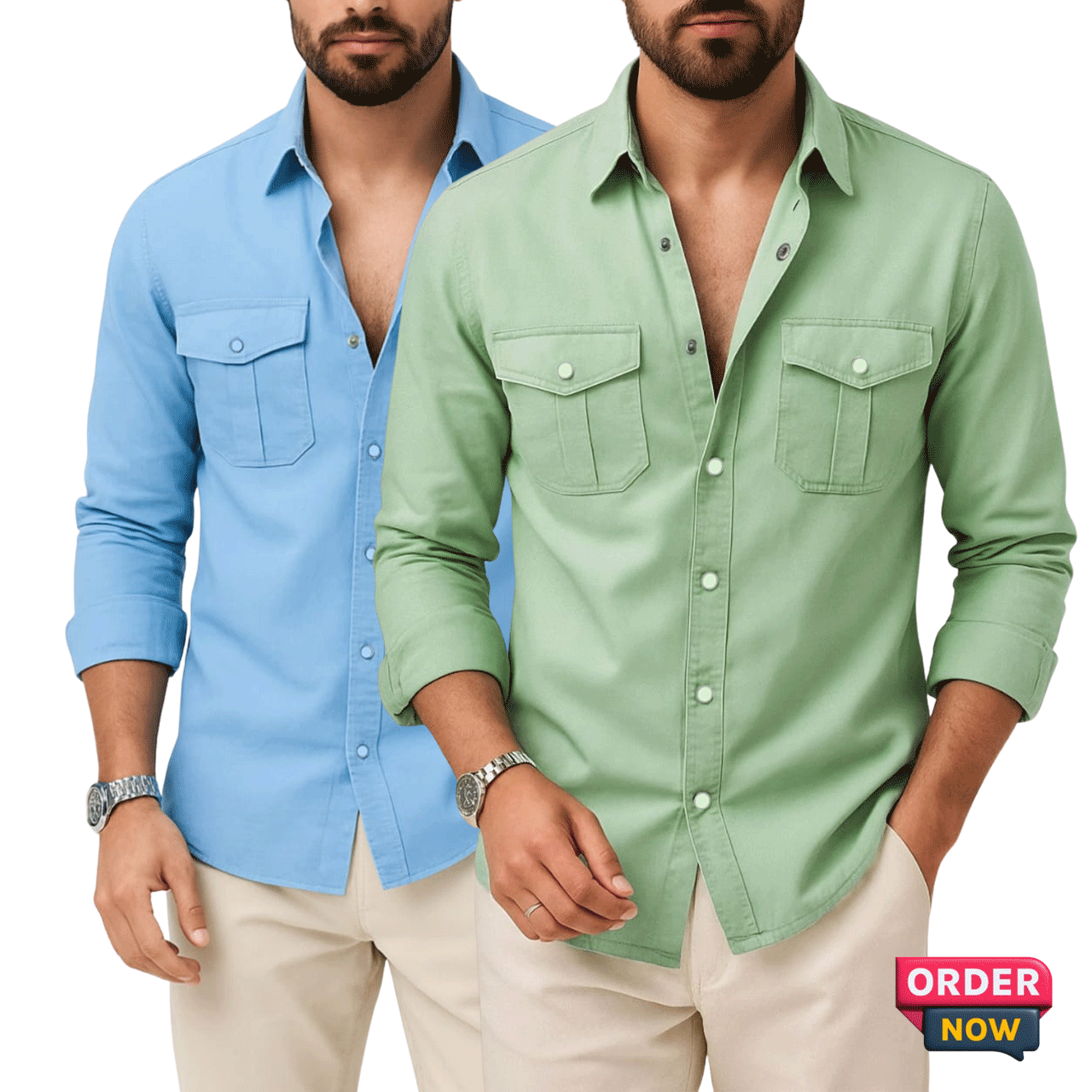 2 Pcs Twil Double Poket Snap Button - Lemon+Sky