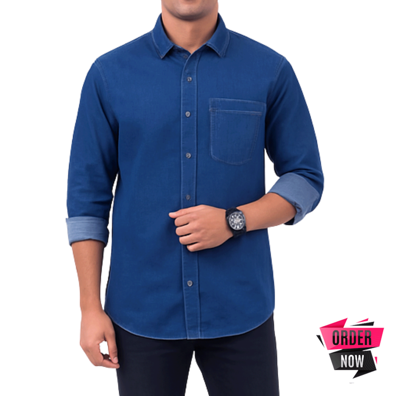 1 Pcs Denim Full Sleeve Single Poket- Navy