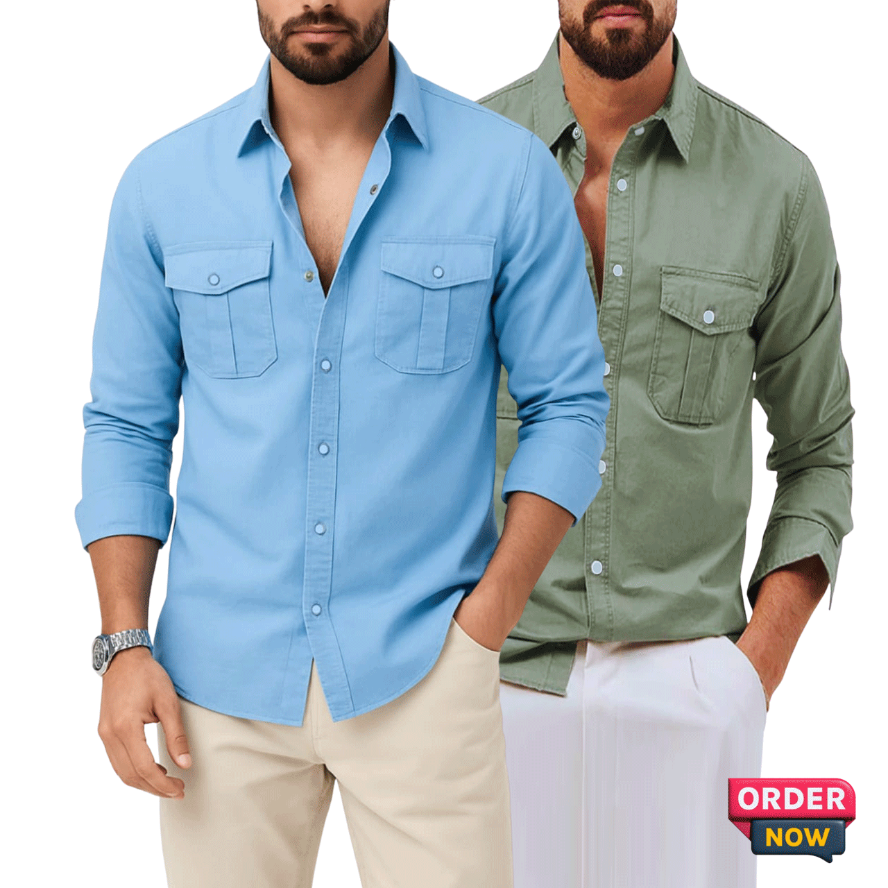 2 Pcs Twil Double Poket Snap Button - Sky+Gray