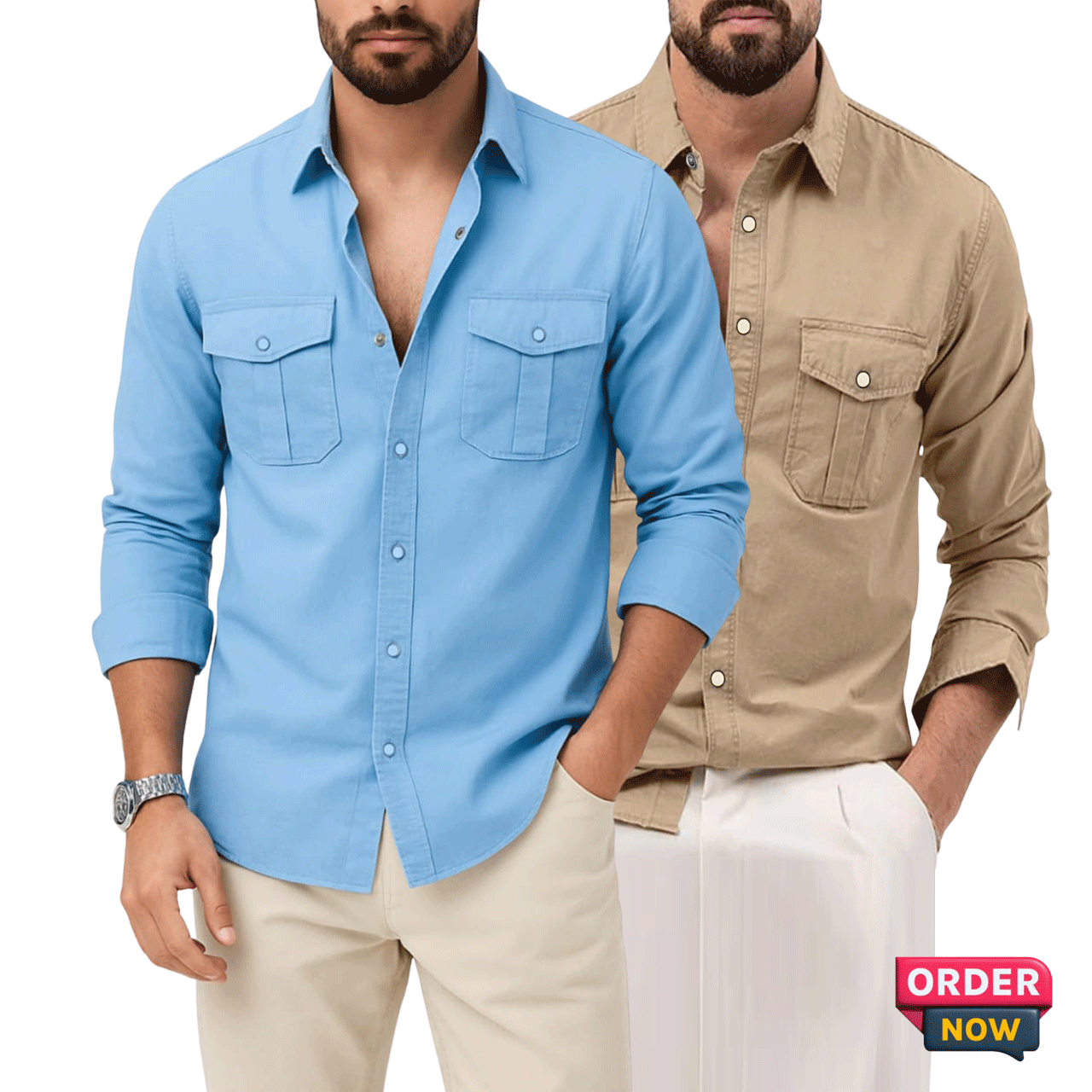 2 Pcs Twil Double Poket Snap Button - Sky+Khaki