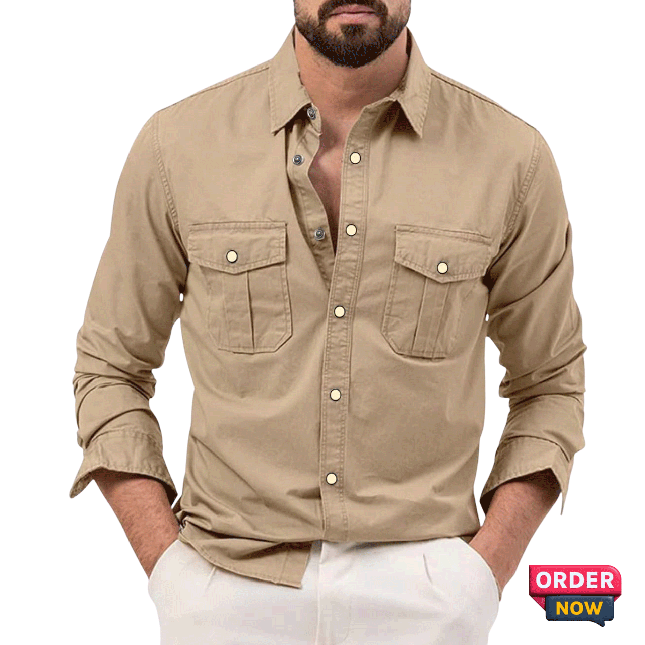 1 Pcs Twil Double Poket Snap Button - Khaki