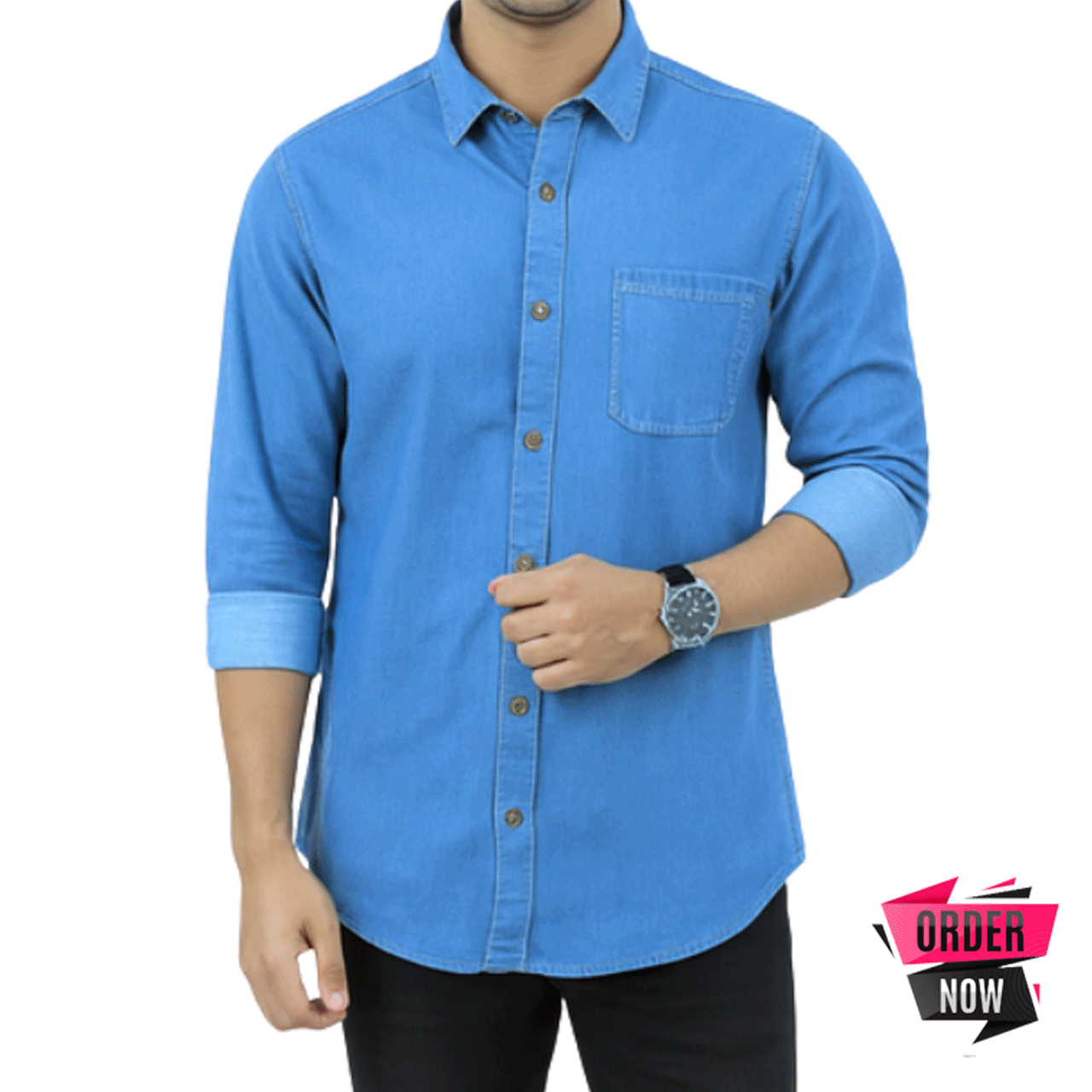 1 Pcs Denim Full Sleeve Single Poket- Sky