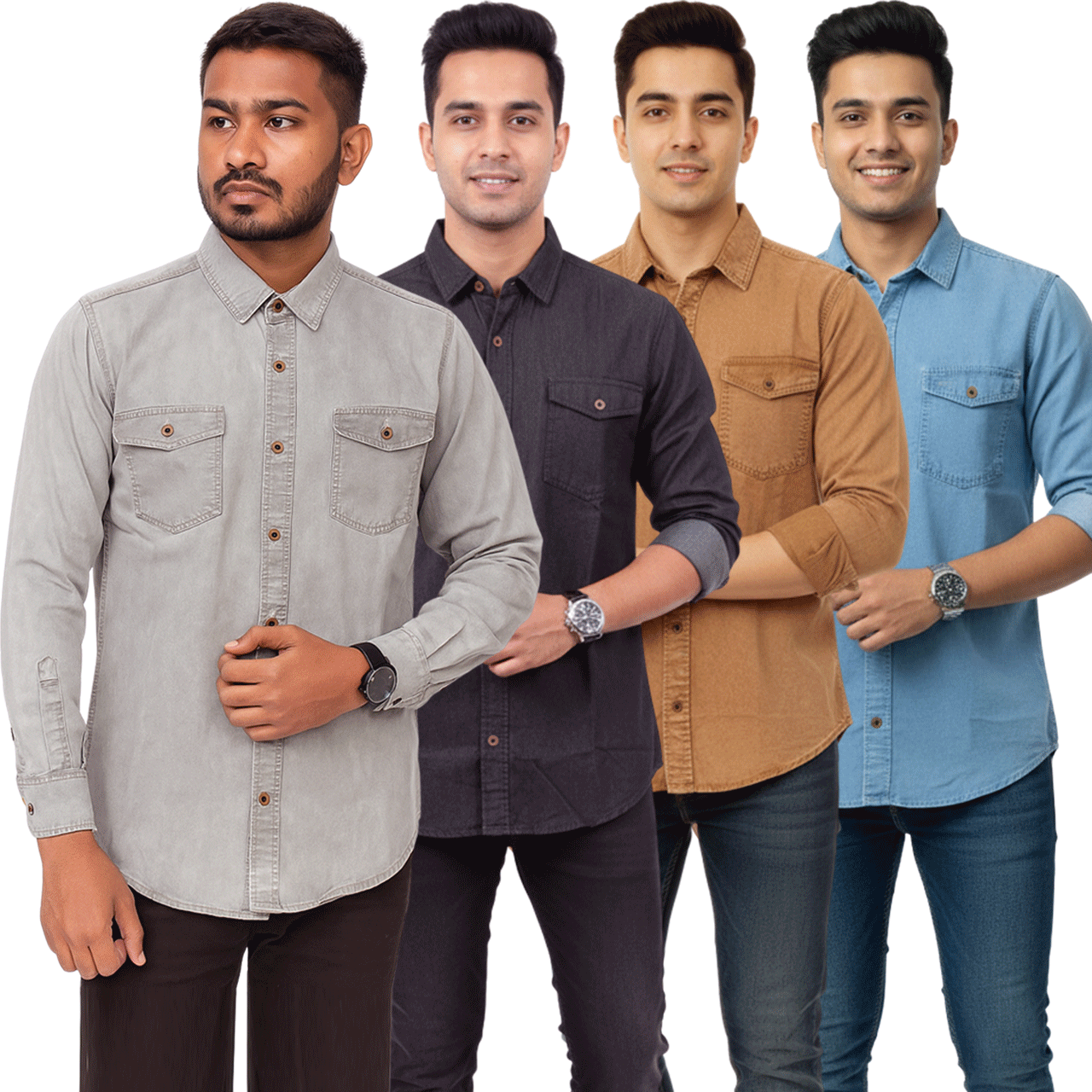 4 Pcs Denim Double Pocket New - Black+Sky+Ash+Khaki