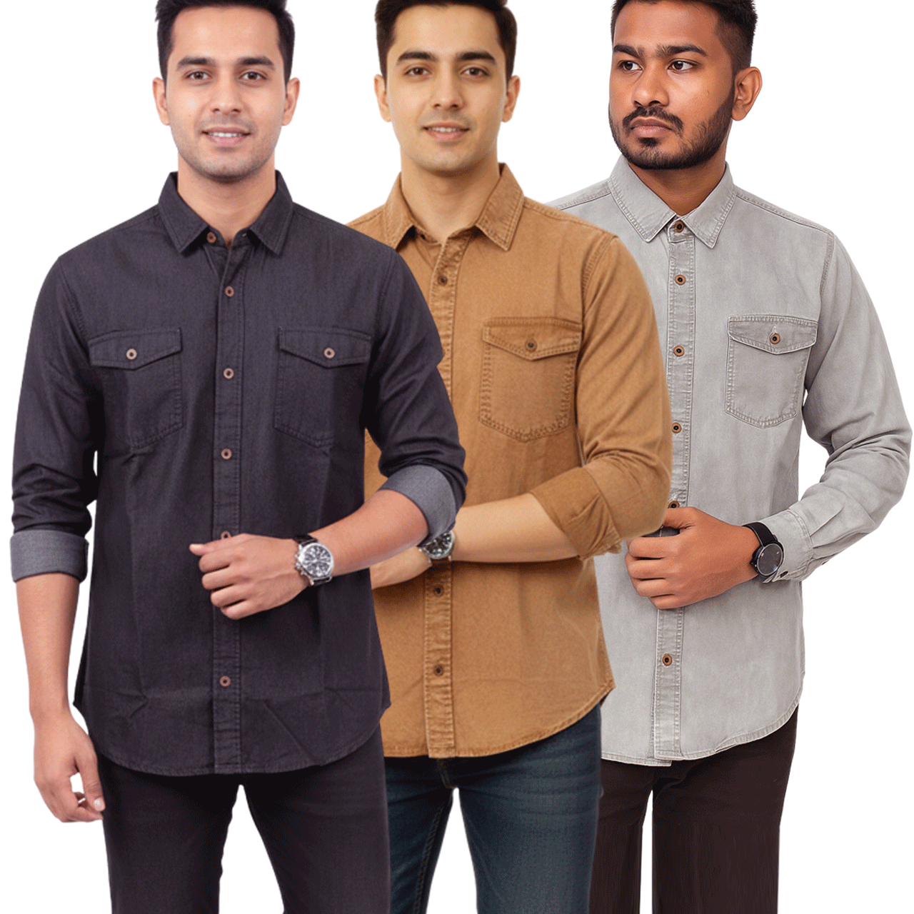 3 Pcs Denim Double Pocket New - Black+Ash+Khaki