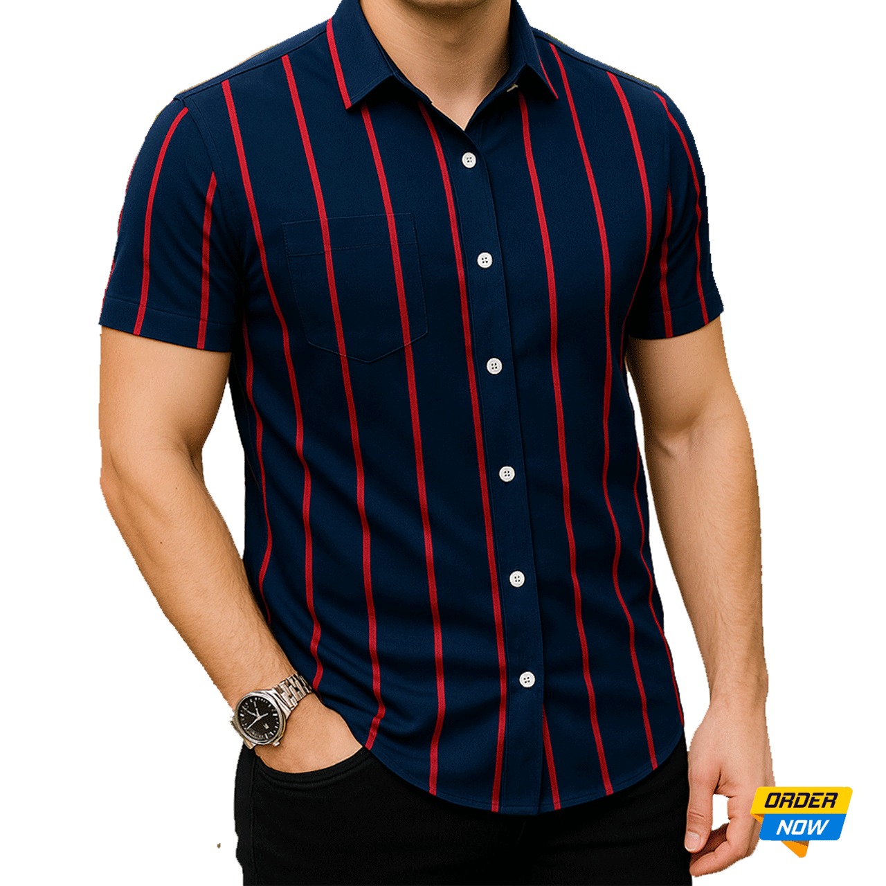 1 Pcs Half Sleeve Print Shirt-Blue Red