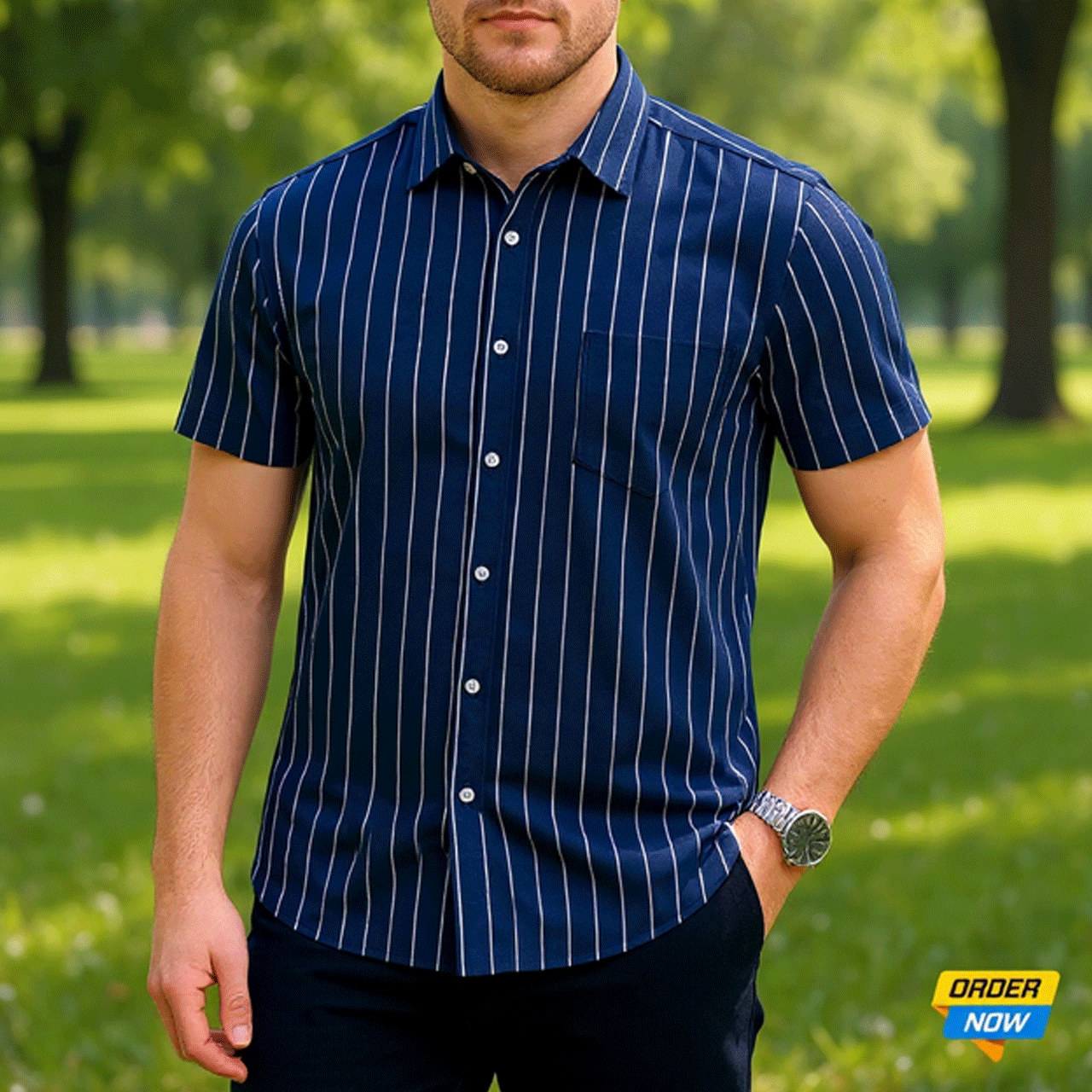 1 Pcs Half Sleeve Print Shirt-Navy Small
